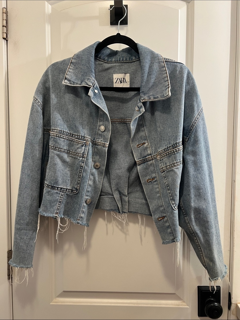 Zara Light Wash Cropped Denim Jacket
